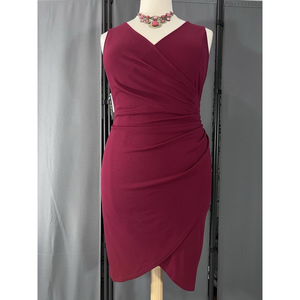 Sleeveless Faux Wrap Ruched Sheath Bodycon Cocktail Party Work Dress Sz XL # J
